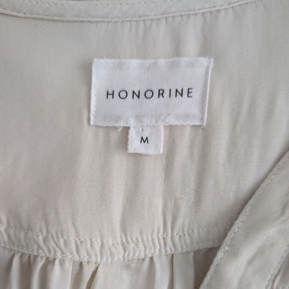 Honorine Ivory Peasant Blouse Medium Boho Luxe V-Neck Relaxed Tunic Top - Picture 6 of 9